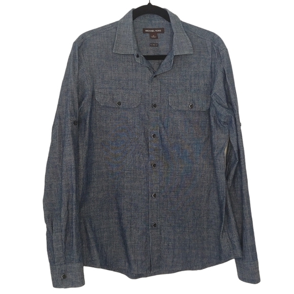 Michael Kors Chambray Blue Button Down Shirt Size Medium - Picture 1 of 10